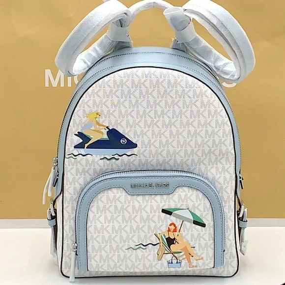 MICHAEL KORS JET SET GIRLS JAYCEE MEDIUM BACKPACK BRIGHT WHITE/ BLUE COL… - Picture 1 of 16